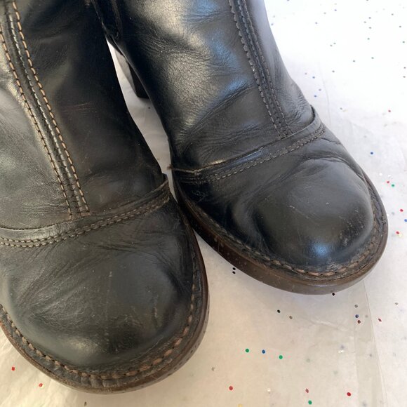 The Art Company Black Leather y2k Chunky Wool Sock Boot Molded Heel 40 Bohemian - Picture 3 of 16